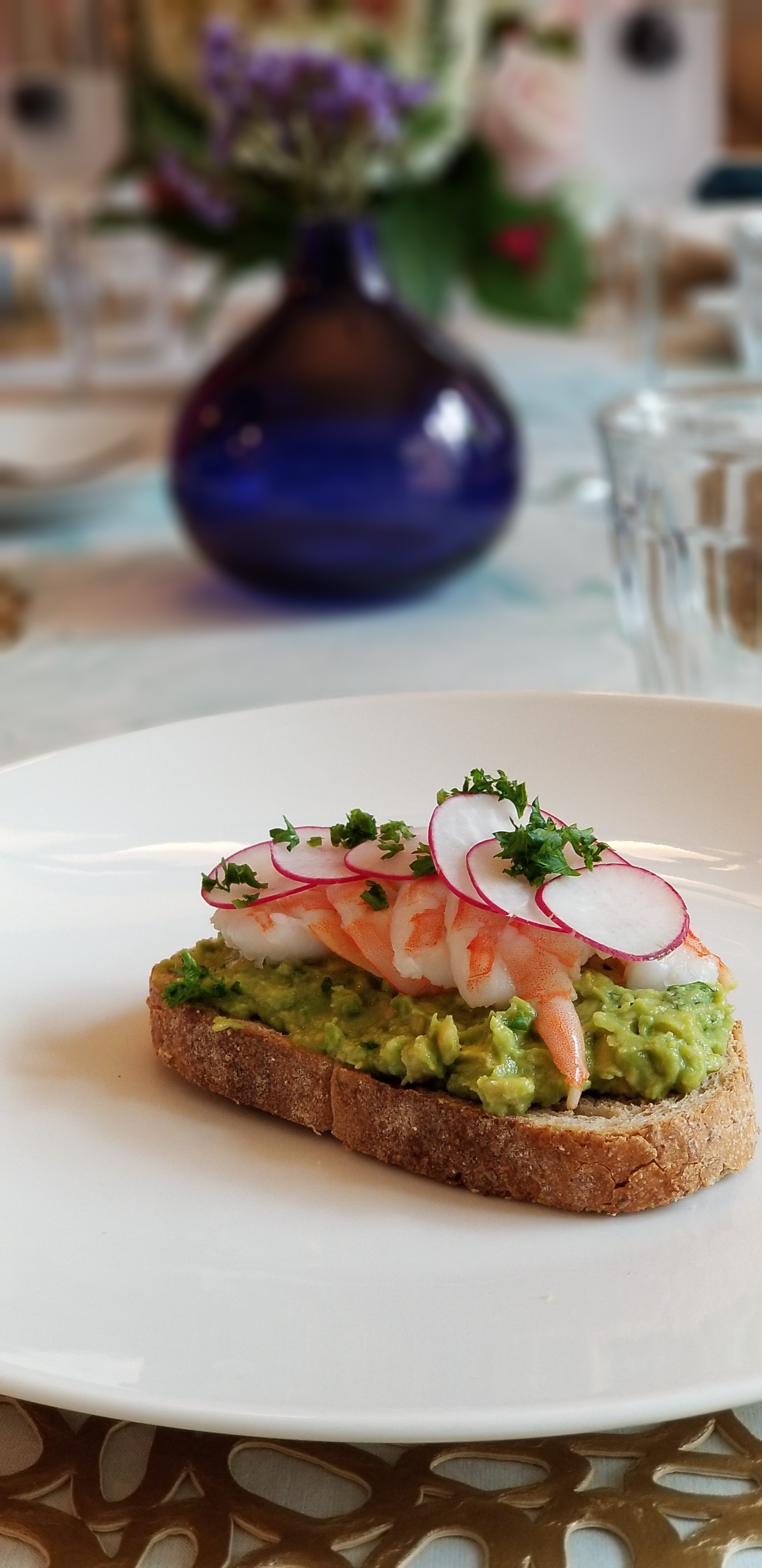 Avocado shrimp tartine